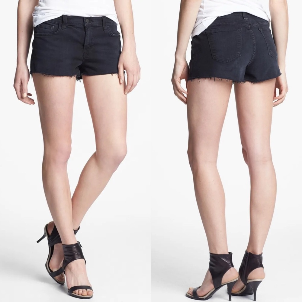J Brand Low Rise Waist Distressed Cutoff Jean Black Denim Shorts Alley Cat (23)